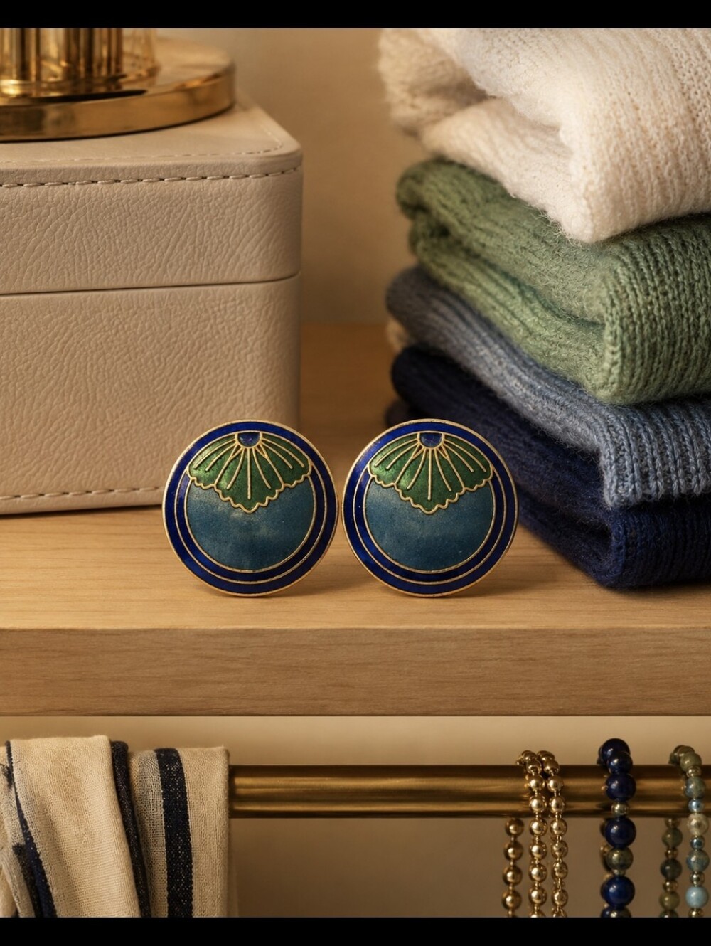 Vintage Blue and Green Enamel  Earrings